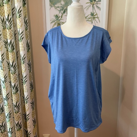 Columbia Blue Tee Wicking Omni Shade UPF Trek Hike - Picture 1 of 5